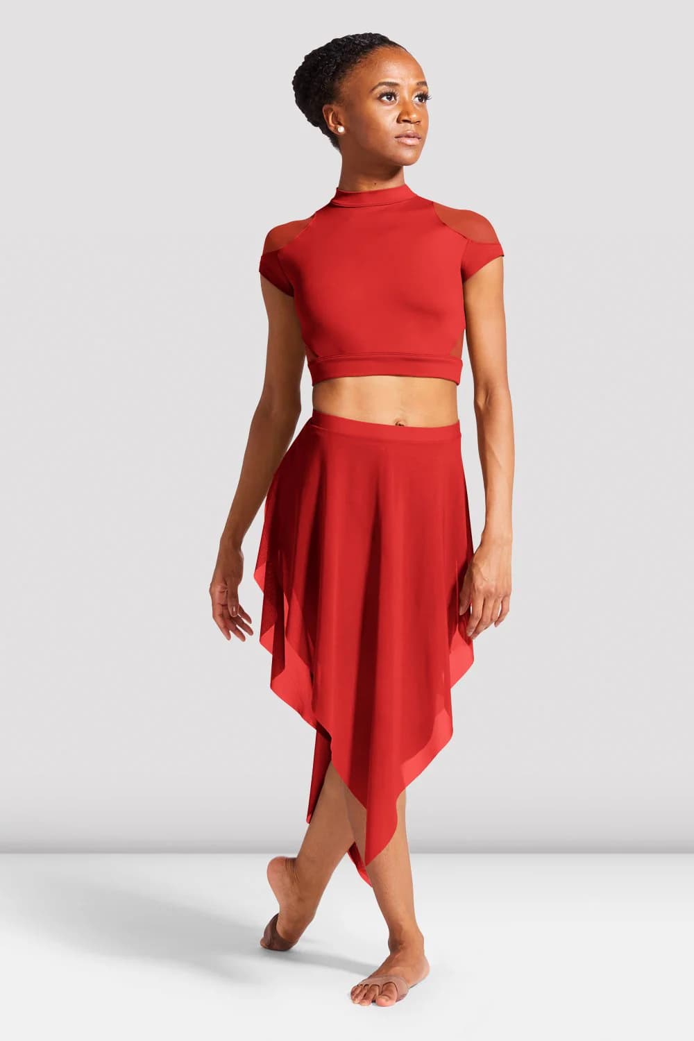 Gonna da balletto Bloch Mireya R3541 rossa in rete asimmetrica da donna
