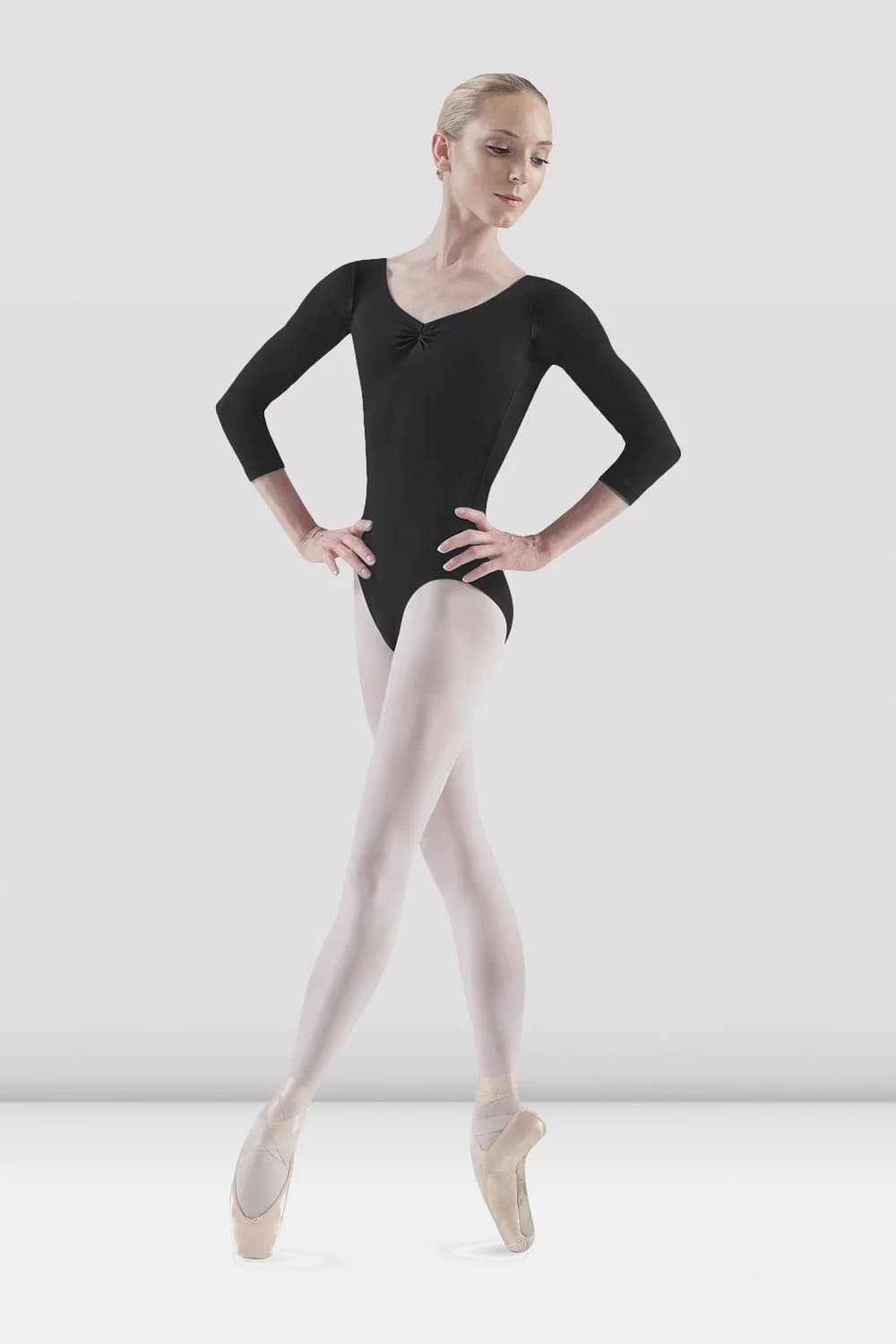 Body da danza Bloch Ballon L5436 nero con maniche a tre quarti da donna
